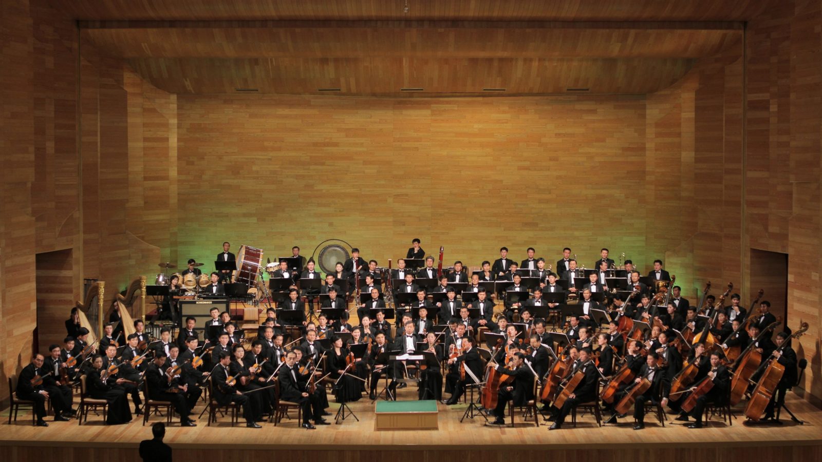 The North Korean Symphony Orchestra on stage in Pyongyang